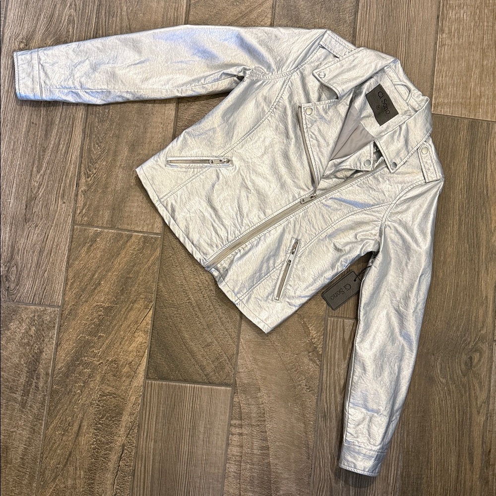 Ci Sono Silver Metallic Moto Jacket ✨ NWT Vegan Leather Biker (M) - Picture 5 of 13